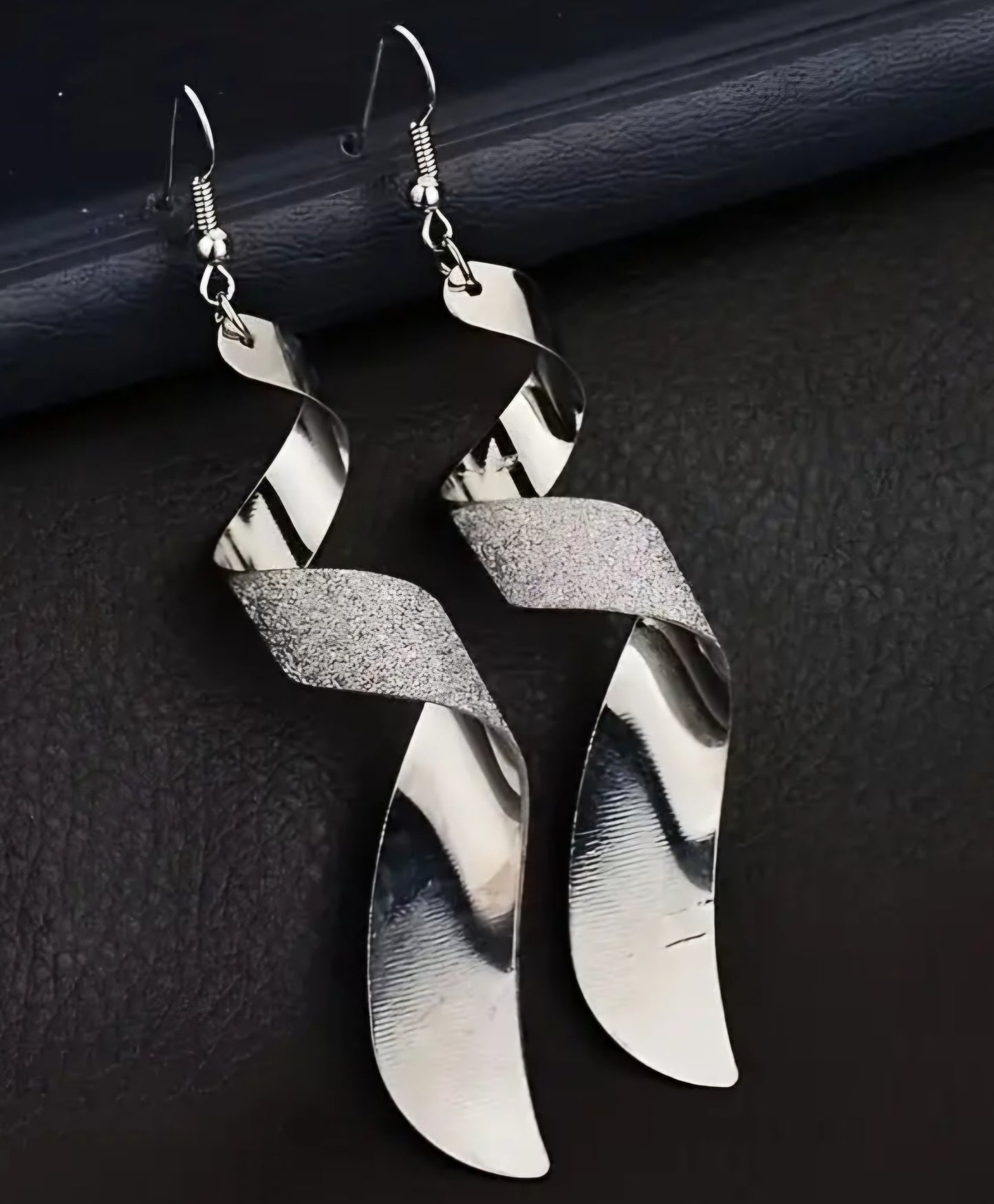 Curled Frosted Silver Plated Metal Extra Large Drop Earrings