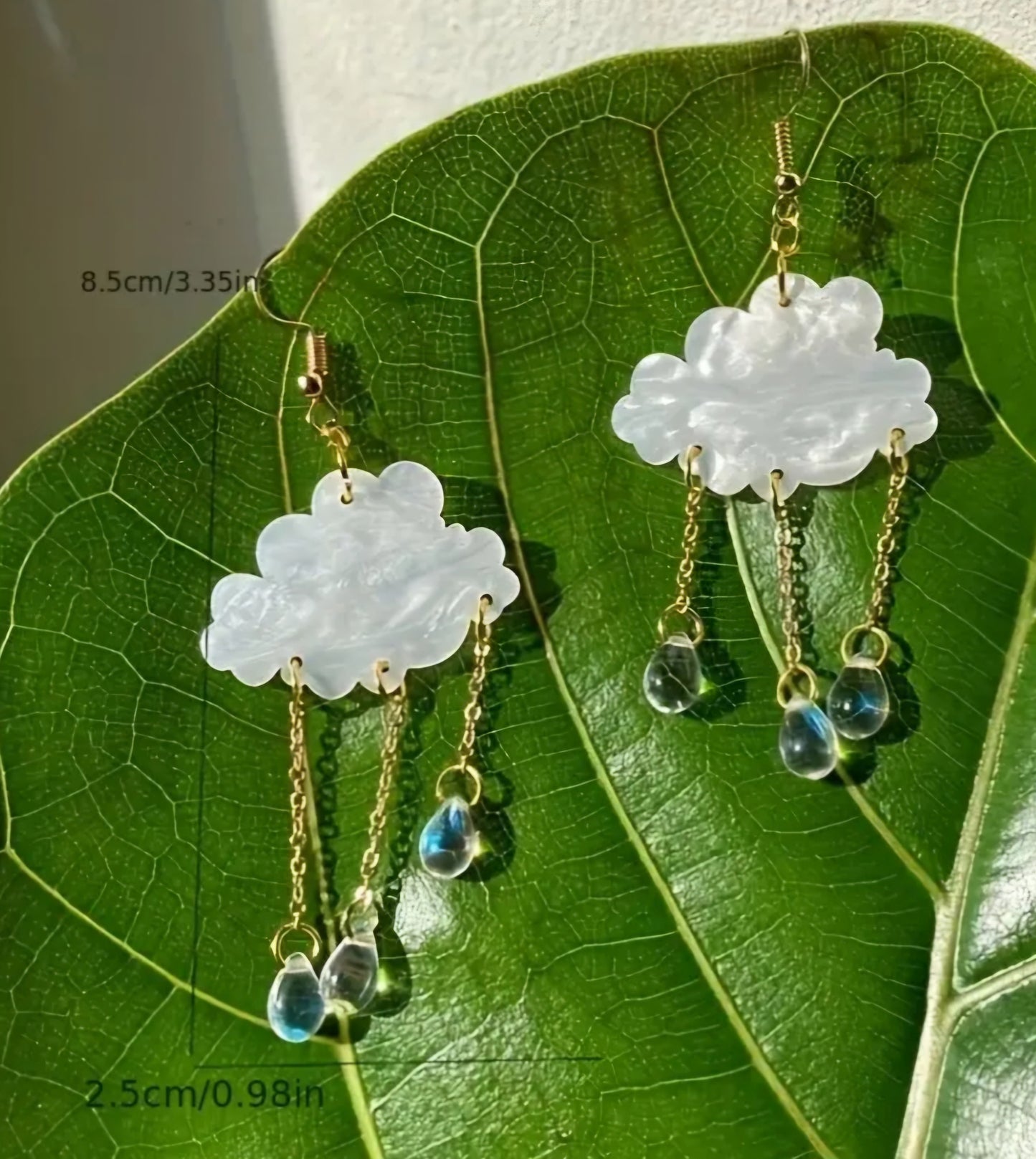 Cloud With Translucent Rain Drops Blue Sparkle Acrylic Dangle Earrings