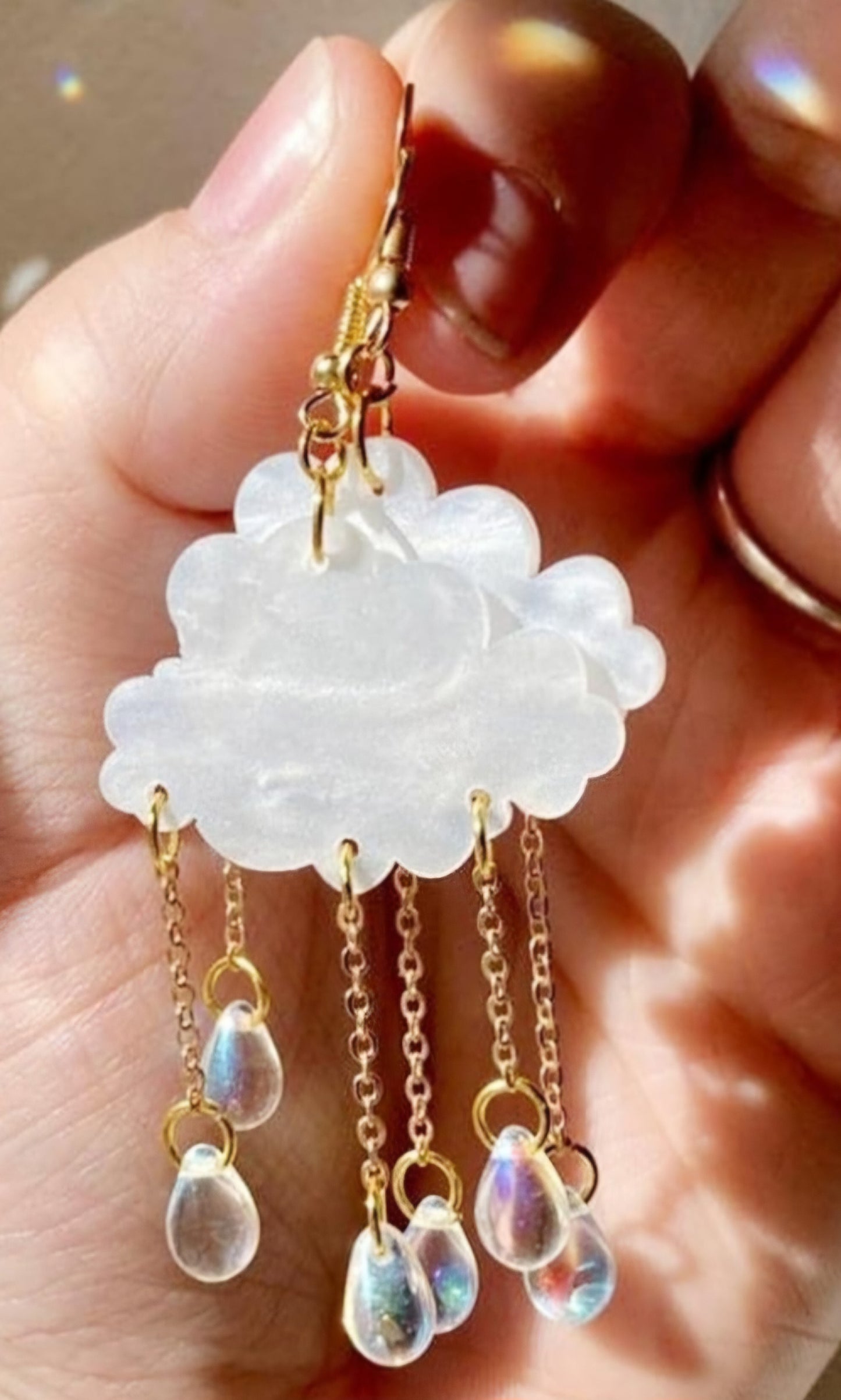 Cloud With Translucent Rain Drops Blue Sparkle Acrylic Dangle Earrings