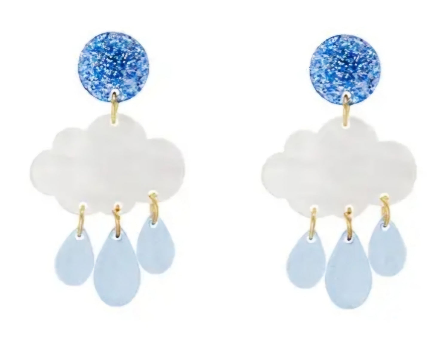 Cloud With Rain Drops Blue Sparkle Acrylic Dangle Earrings