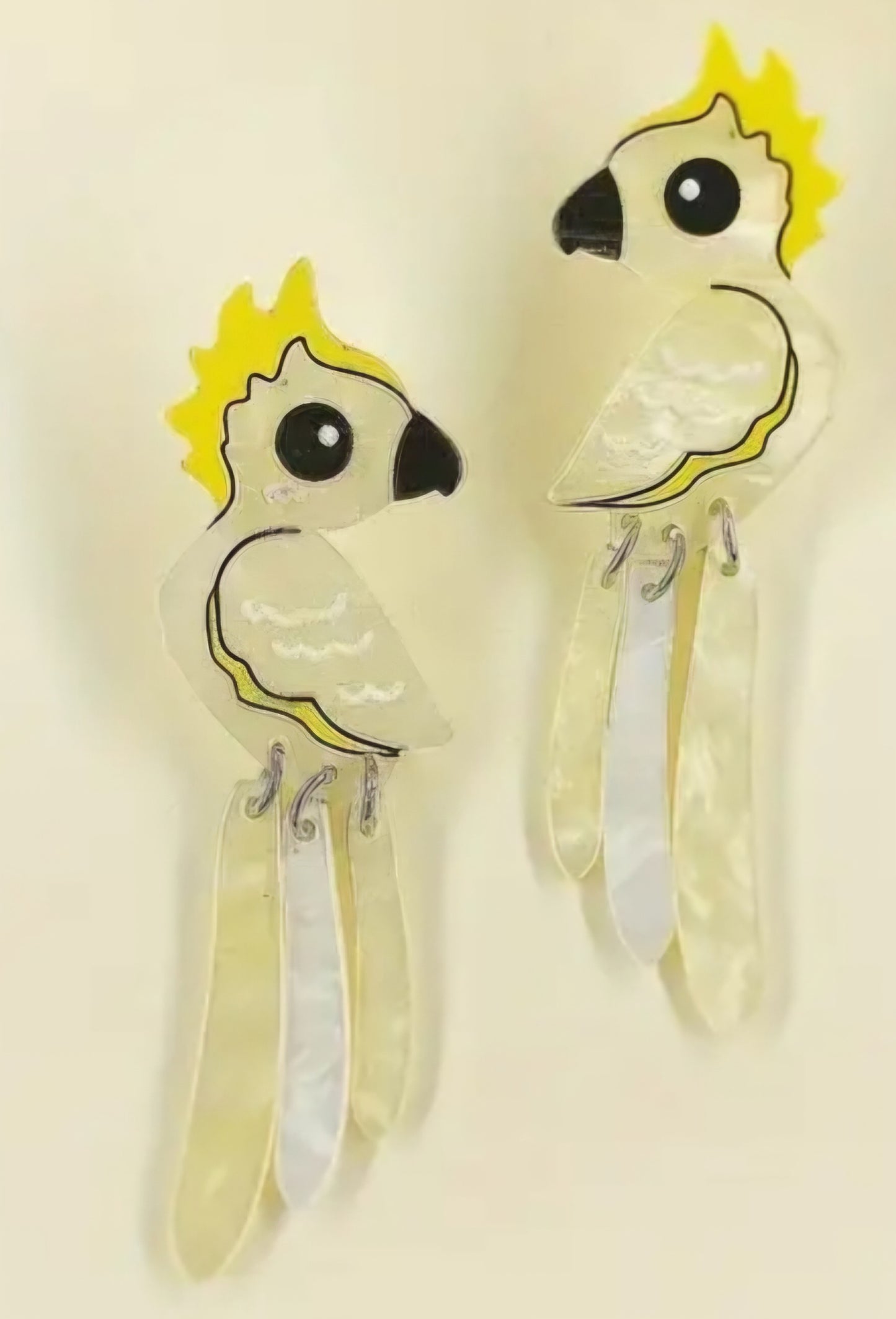 Acrylic Sulphur-Crested Cockatoo Parrot Pearlized Design Drop Dangle Earrings