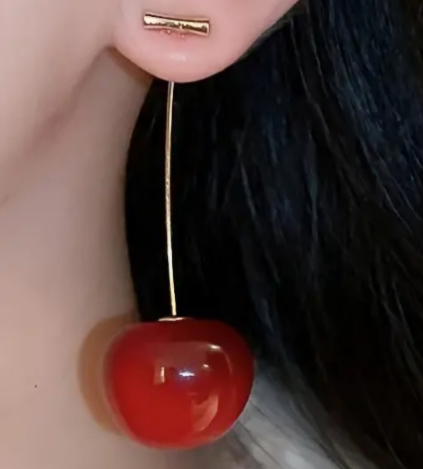 Cherry Design Dark Red Gold Plated Resin Cherries Drop Earrings