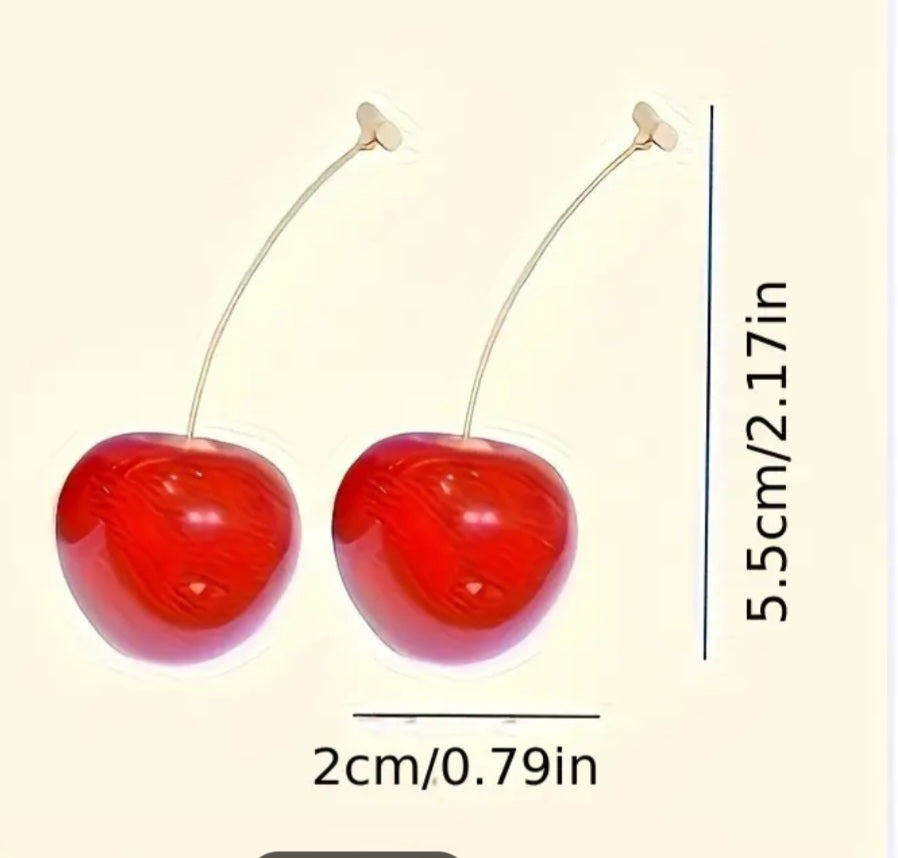 Cherry Design Dark Red Gold Plated Resin Cherries Drop Earrings