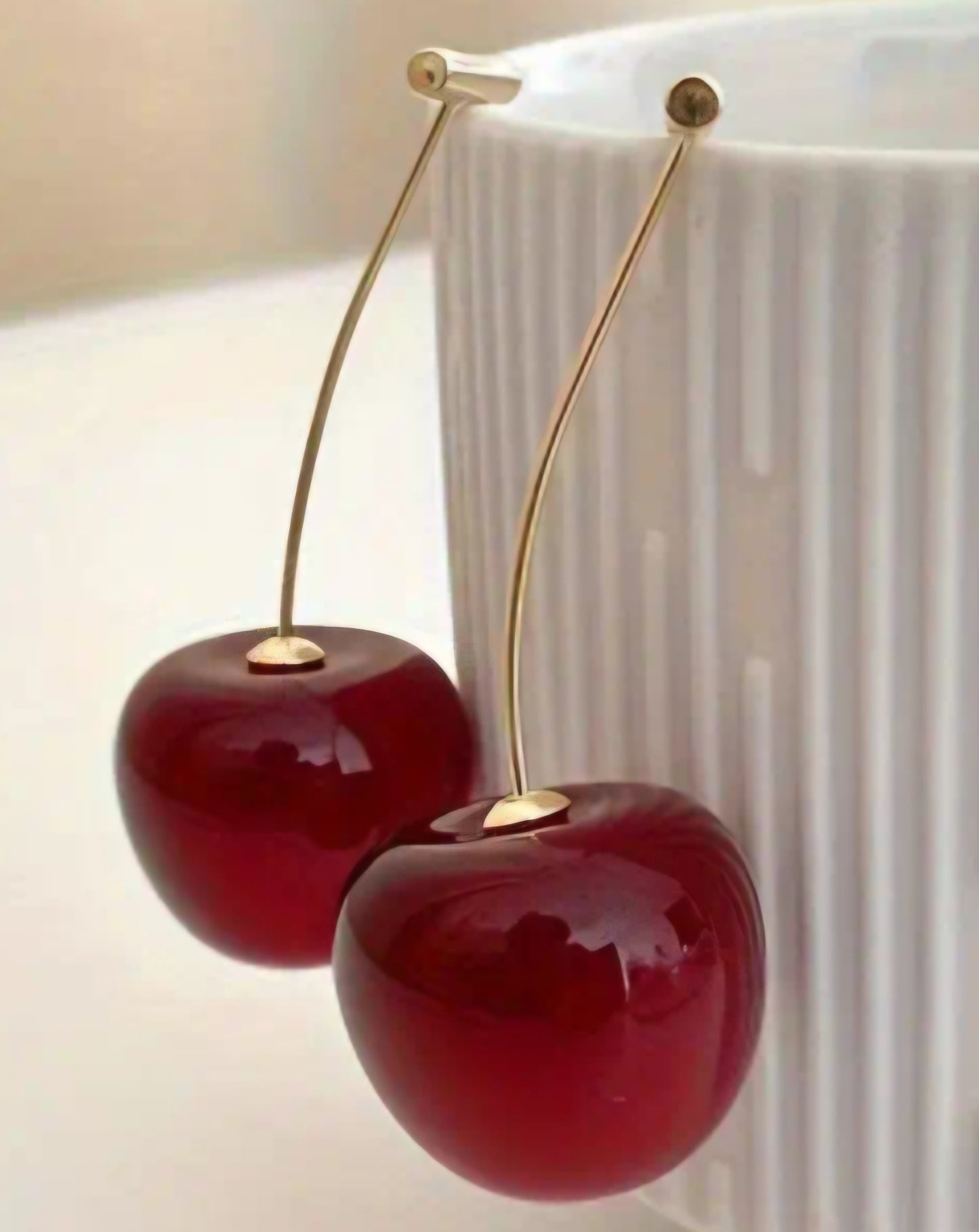 Cherry Design Dark Red Gold Plated Resin Cherries Drop Earrings