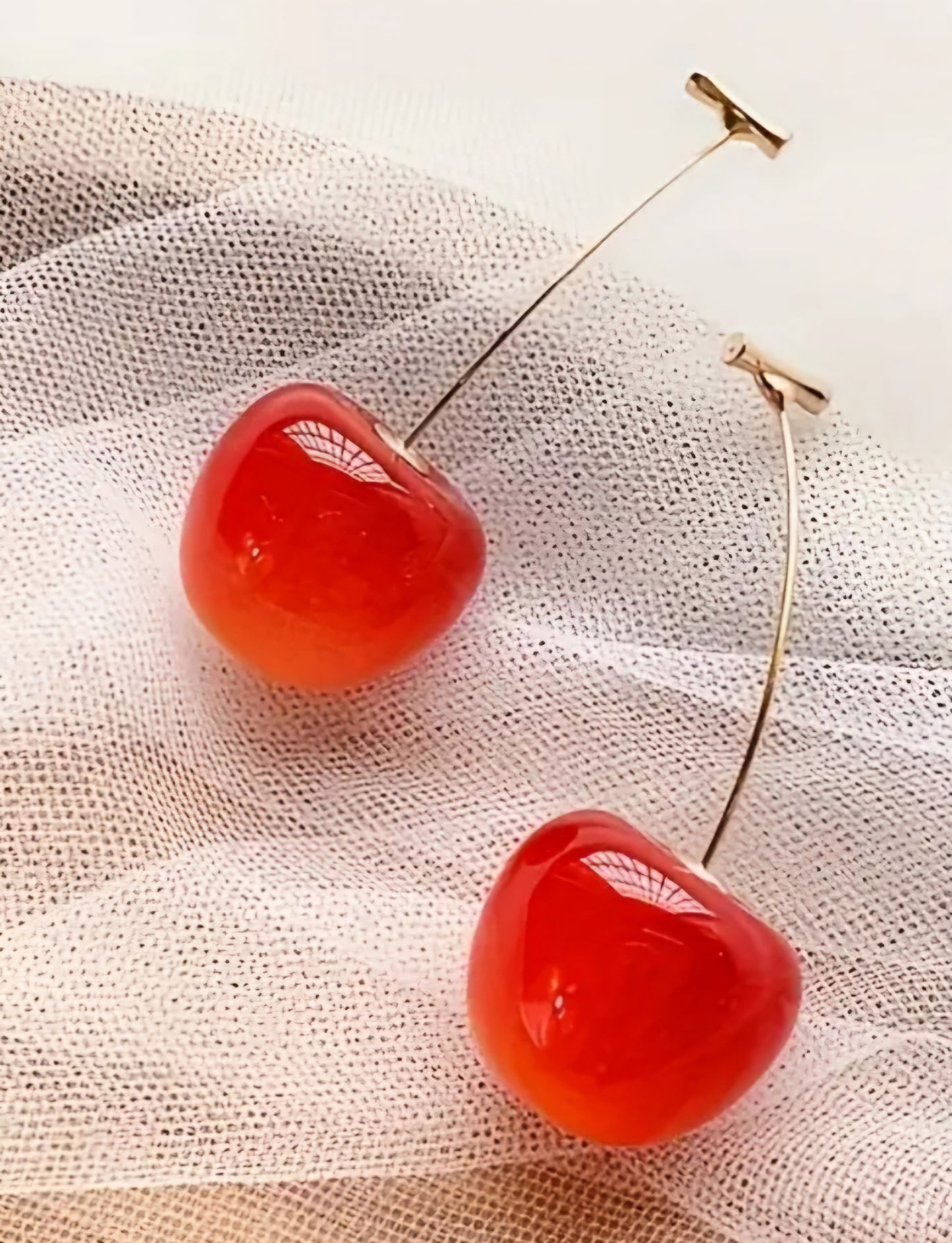 Cherry Design Dark Red Gold Plated Resin Cherries Drop Earrings