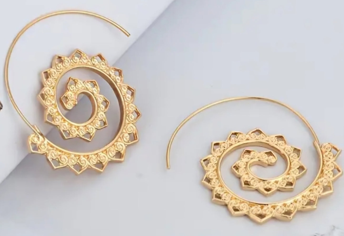 Curled Unique Lightweight Gold Plated Swirl Fancy Hearts Boho Design Earrings