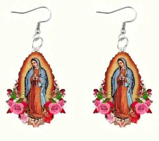 Madonna Our Lady Virgin Mary  Faith And Love Colourful Acrylic Dangle Earrings