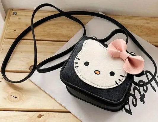 Adorable Kawaii Cute Mini Black Hello Kitty Inspired PU Vegan Leather Hand Bag Purse With Strap