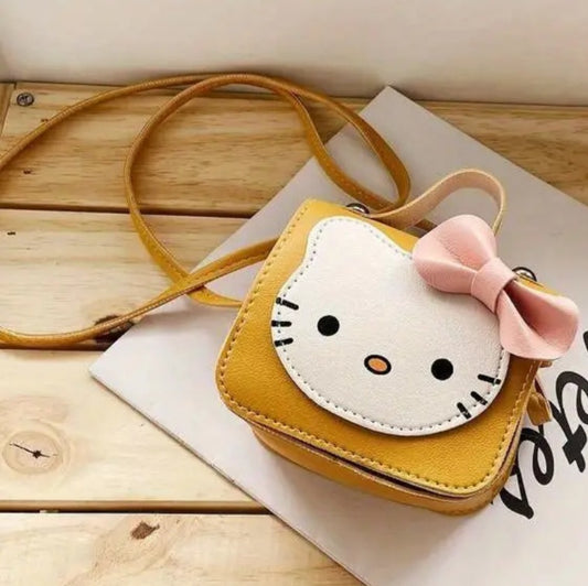 Adorable Kawaii Cute Mini Yellow Hello Kitty Inspired PU Vegan Leather Hand Bag Purse With Strap