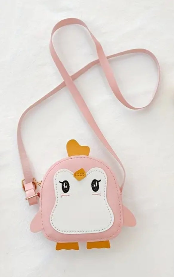 Adorable Kawaii Cute Mini Pink Penguin Bird PU Vegan Leather Hand Bag Purse With Strap