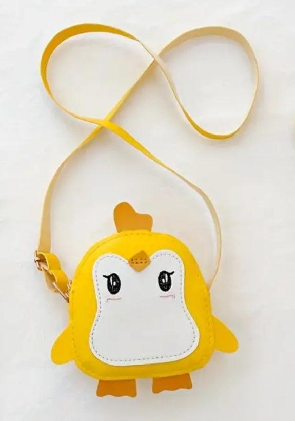 Adorable Kawaii Cute Mini Yellow Penguin Bird PU Vegan Leather Hand Bag Purse With Strap