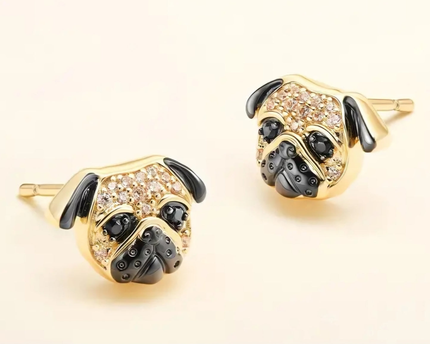 Dog Puppy Face Design Gold Plated Rhinestone Inlay Stud Earrings