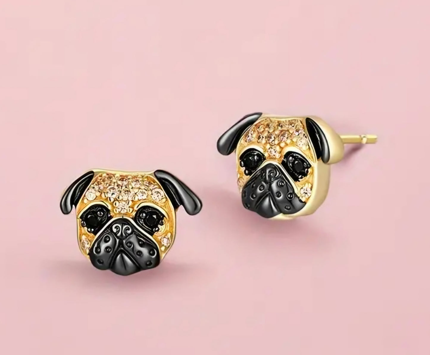 Dog Puppy Face Design Gold Plated Rhinestone Inlay Stud Earrings