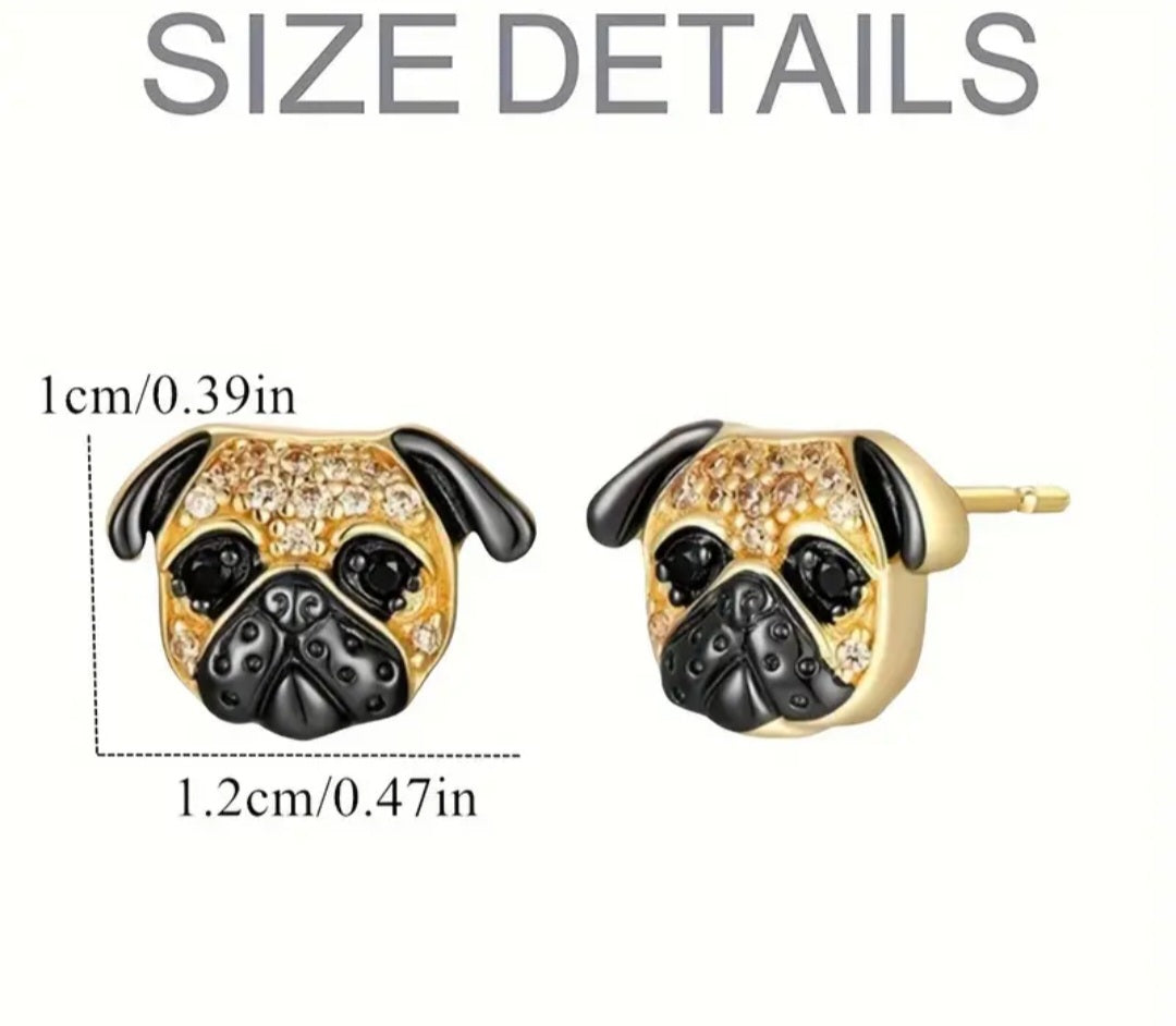 Dog Puppy Face Design Gold Plated Rhinestone Inlay Stud Earrings