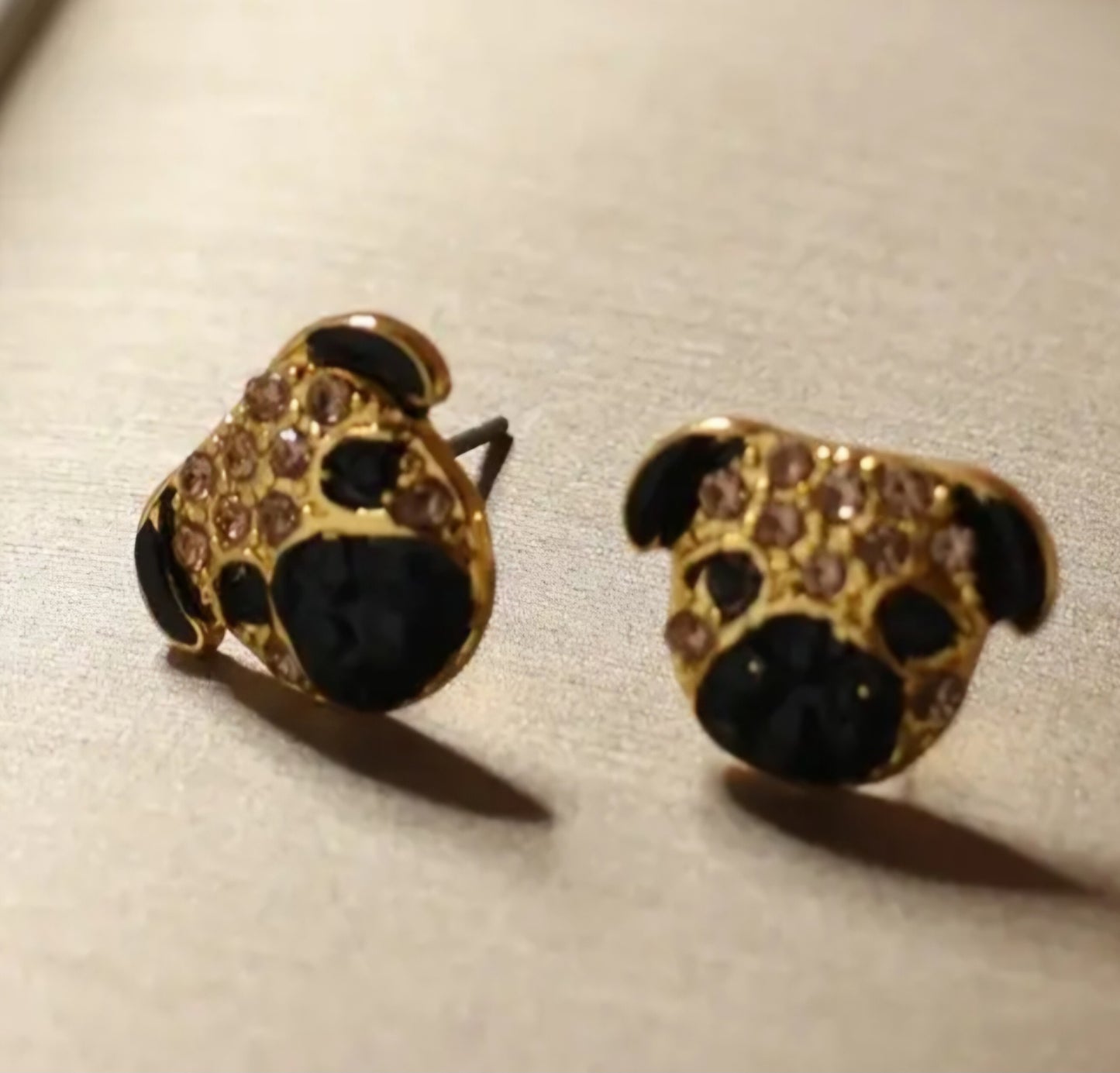 Dog Puppy Face Design Gold Plated Rhinestone Inlay Stud Earrings