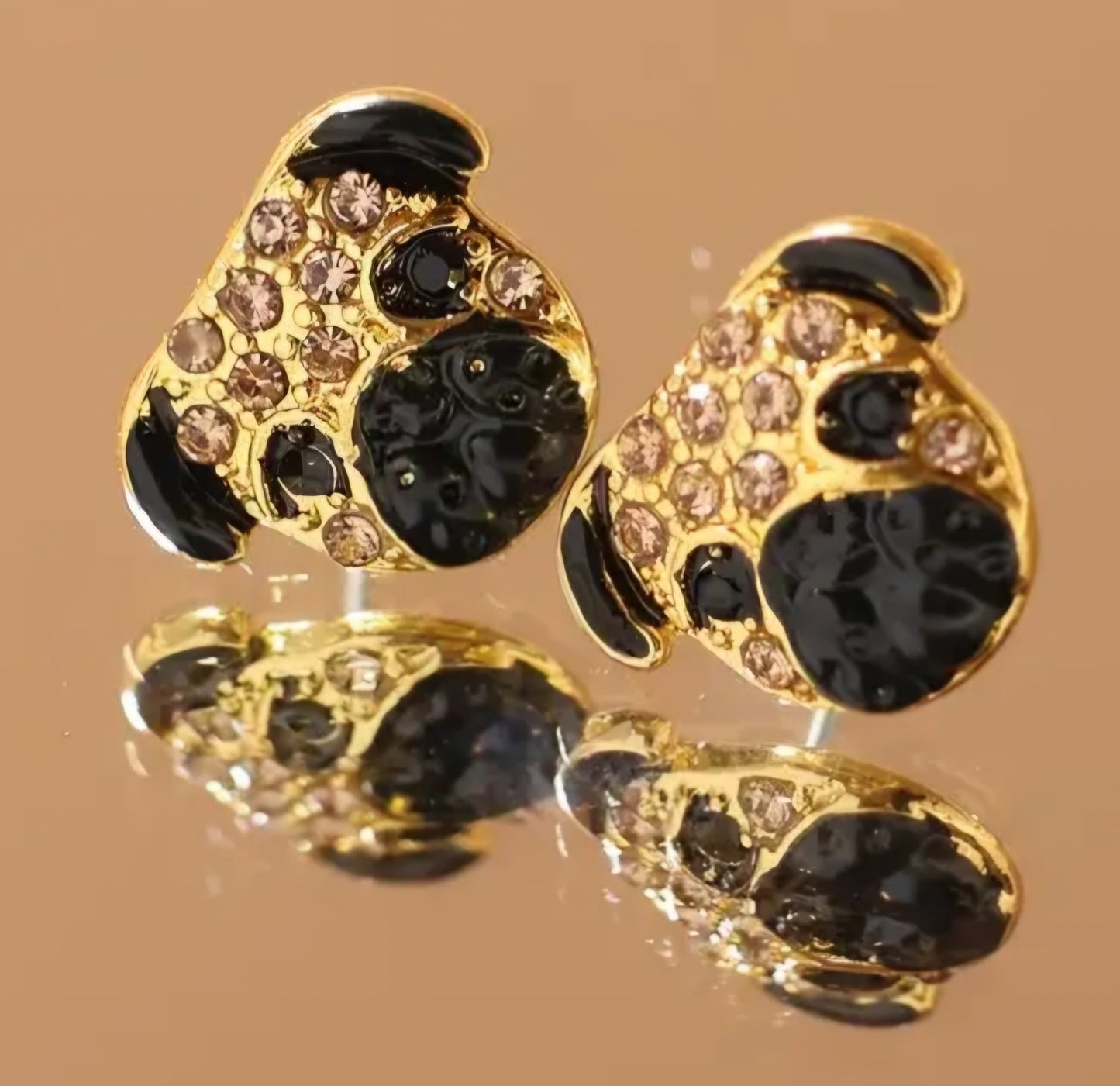 Dog Puppy Face Design Gold Plated Rhinestone Inlay Stud Earrings