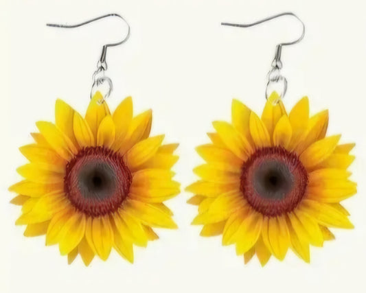 Acrylic Large Sunflowers Flower Design Drop Dangle Earrings