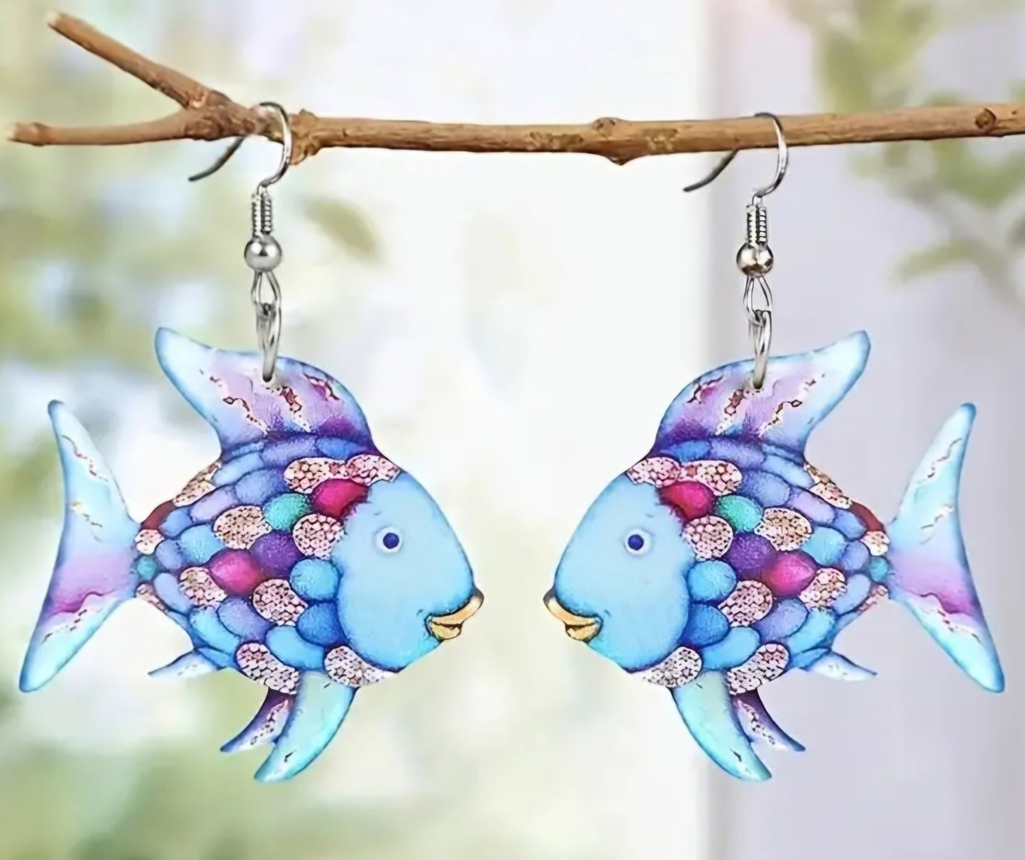 Acrylic Colourful Rainbow Fish Inspired Design Drop Dangle Drop