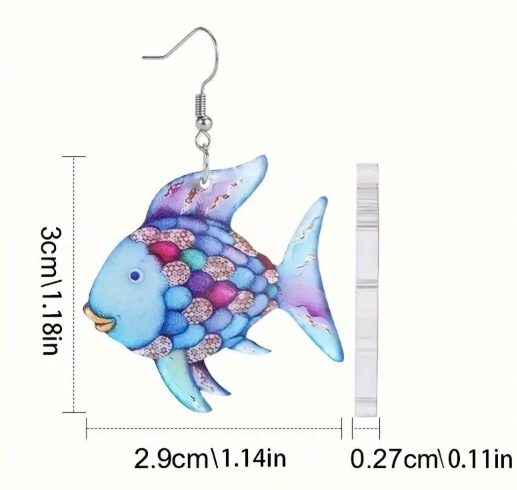 Acrylic Colourful Rainbow Fish Inspired Design Drop Dangle Drop