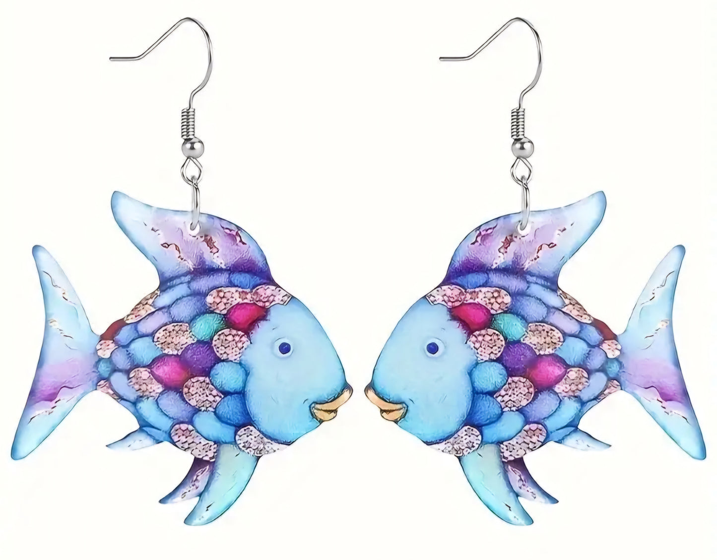 Acrylic Colourful Rainbow Fish Inspired Design Drop Dangle Drop