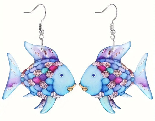 Acrylic Colourful Rainbow Fish Inspired Design Drop Dangle Drop