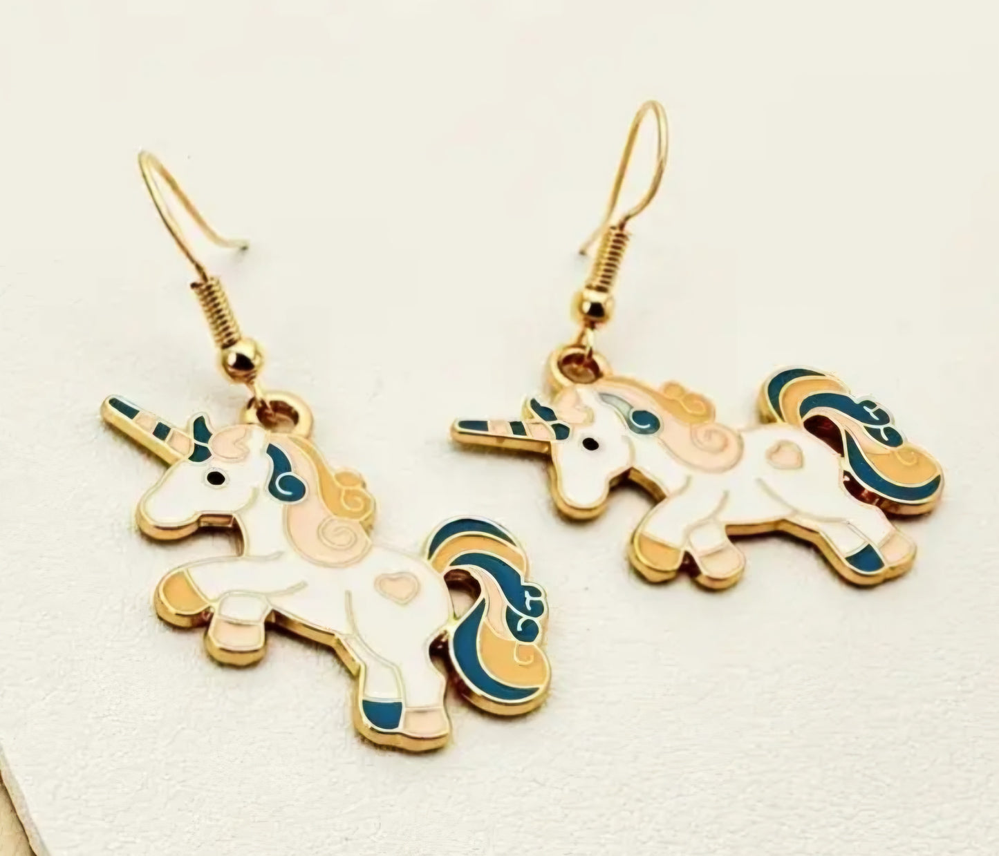 Colourful White Unicorn Design Enamel Metal Drop Earrings