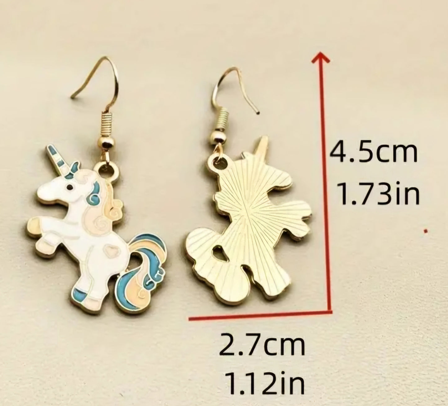 Colourful White Unicorn Design Enamel Metal Drop Earrings