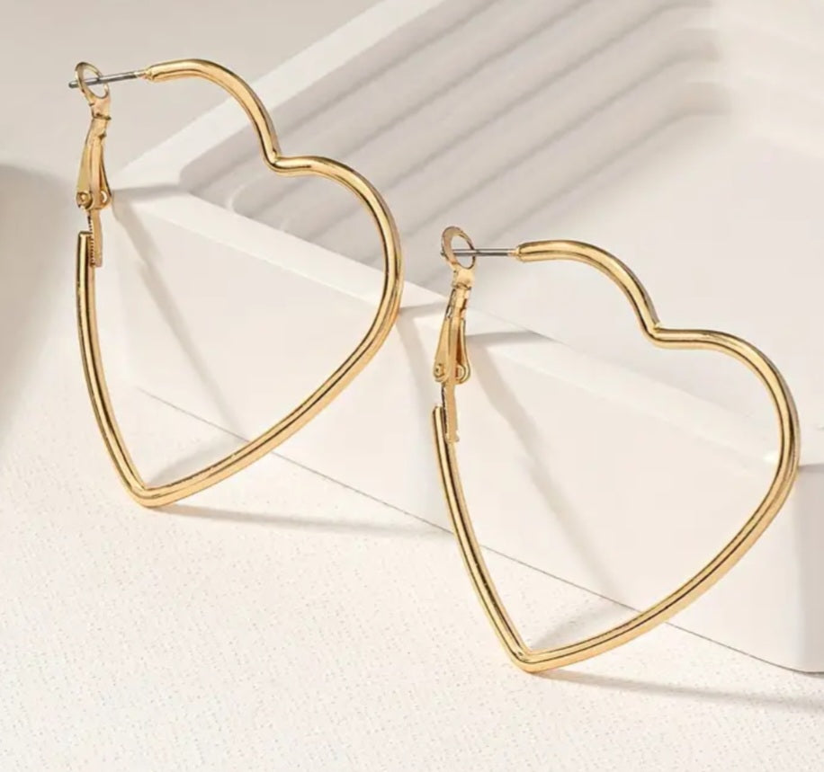 Large Hollow Heart Shaped Gold Plated Hoop Earrings