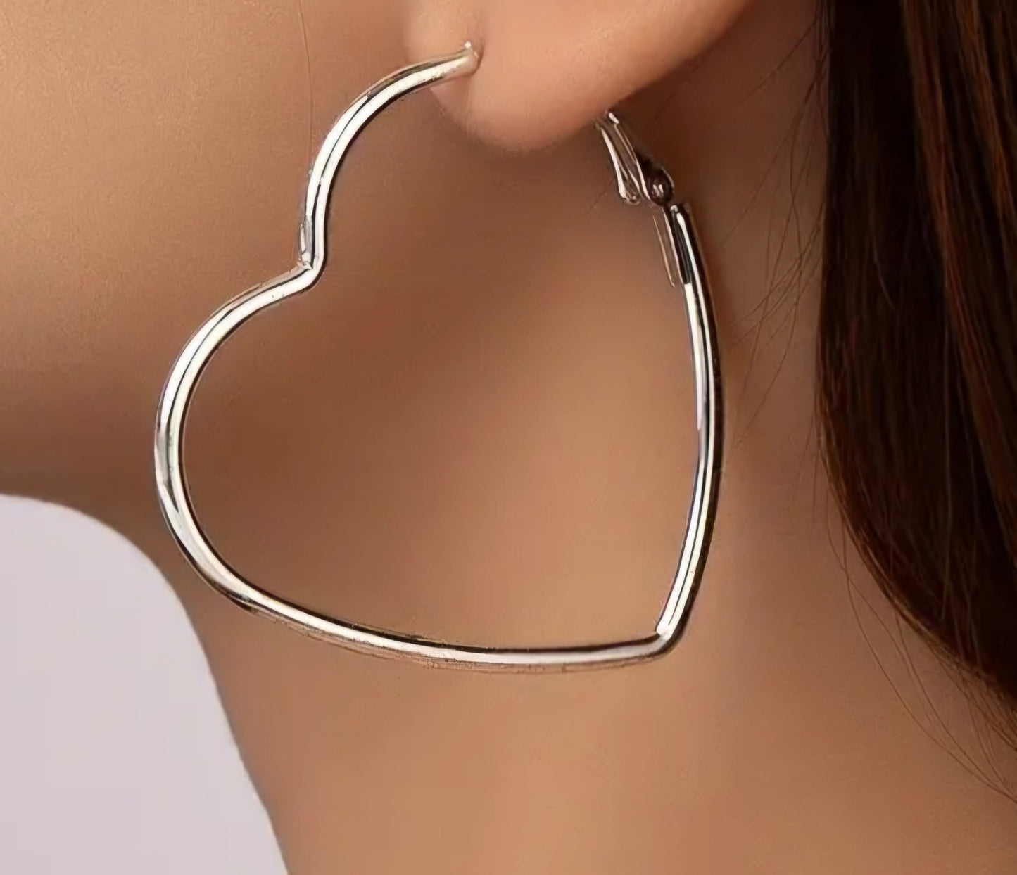 Large Hollow Heart Shaped Silver Plated Hoop Earrings