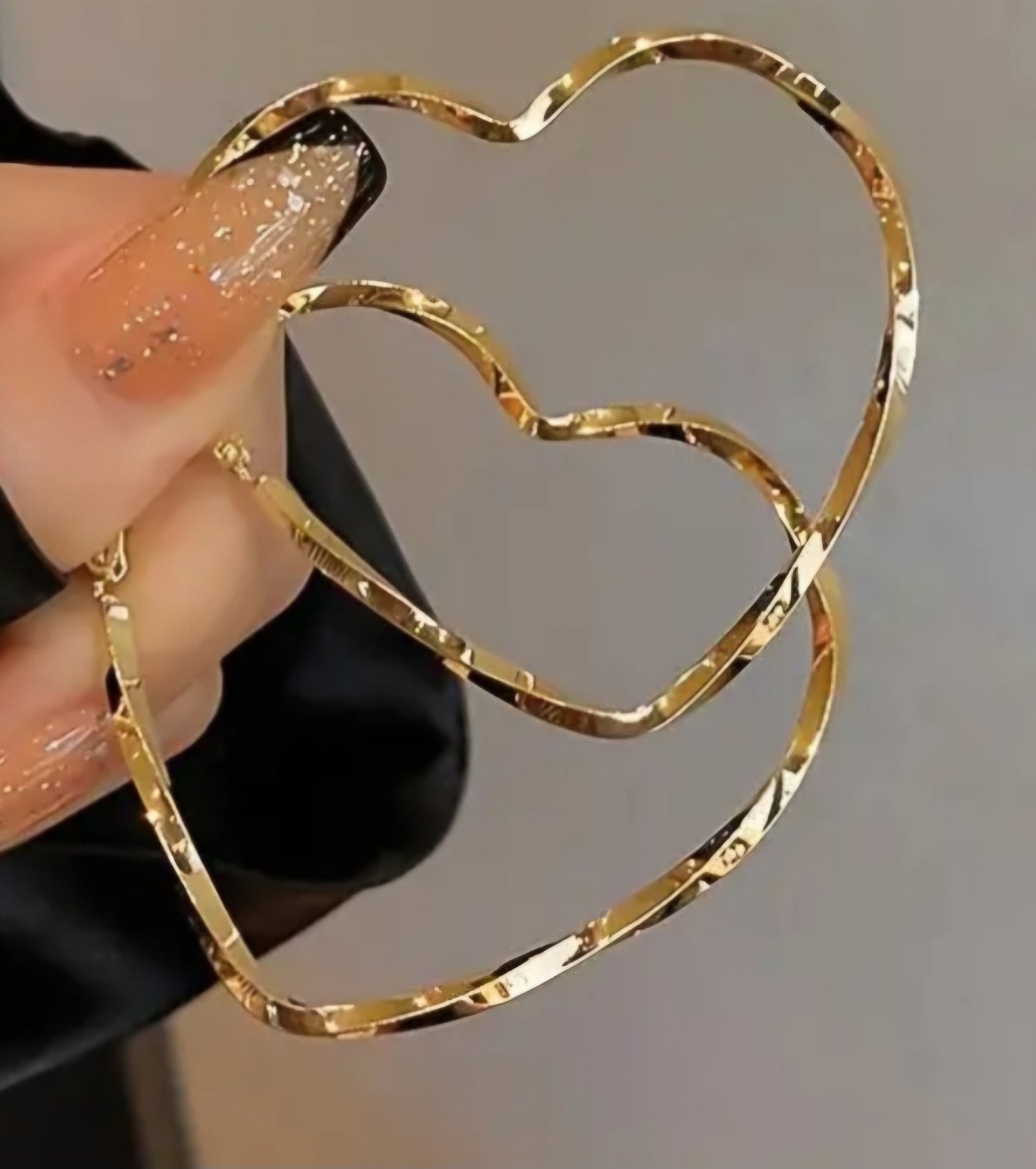 Large Hammered Metal Hollow Heart Shaped Gold Plated Hoop Earrings