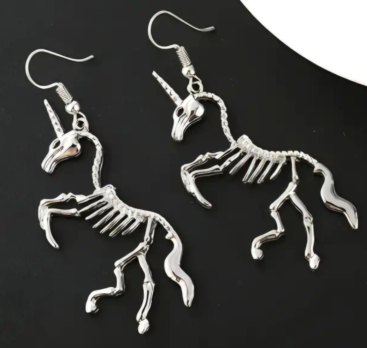 Halloween Punk Gothic Unicorn Skeleton Silver Plated Drop Dangle Earrings