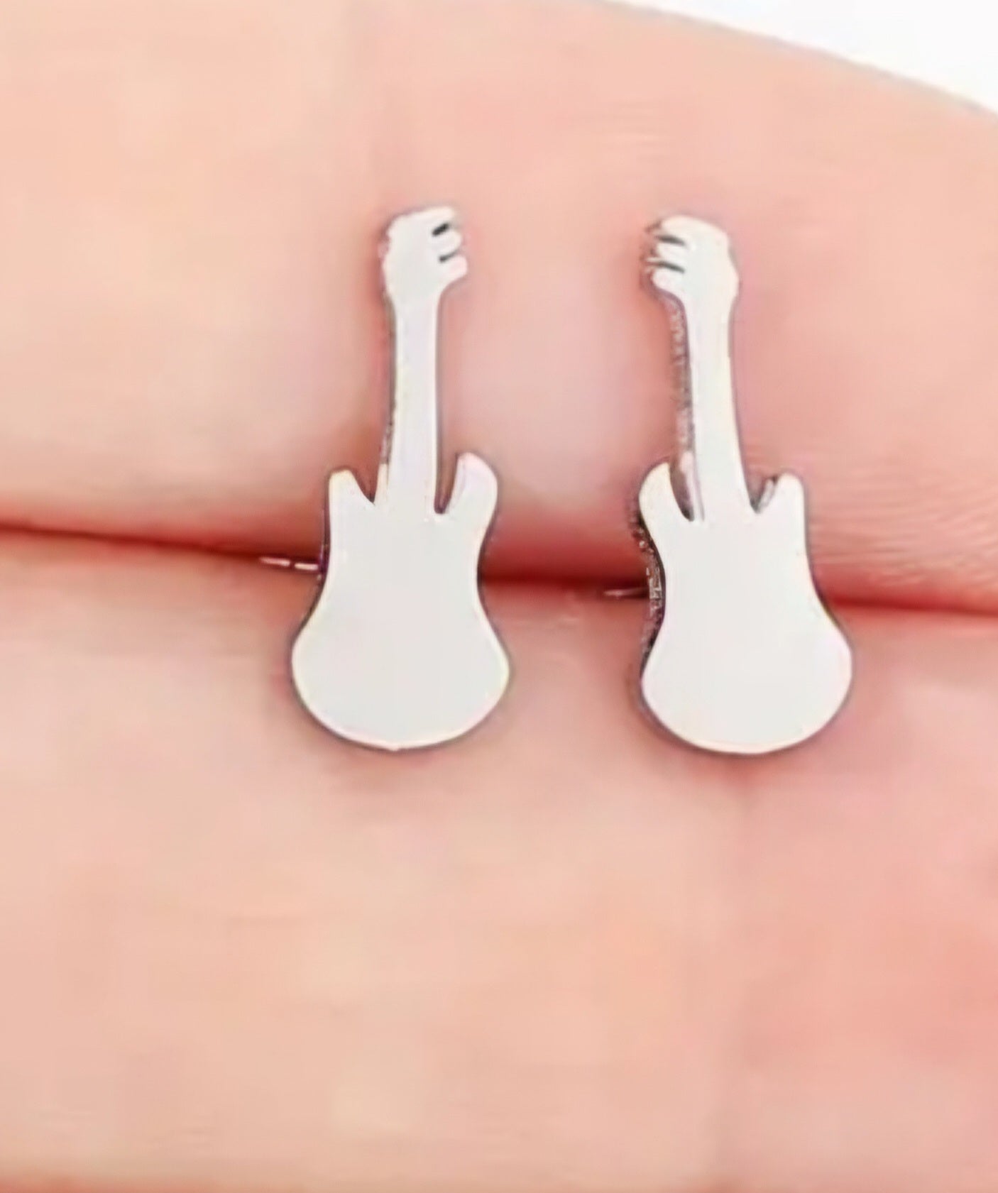 Adorable Guitar Silver Plated Stainless Steel Small Teeny Stud Earrings