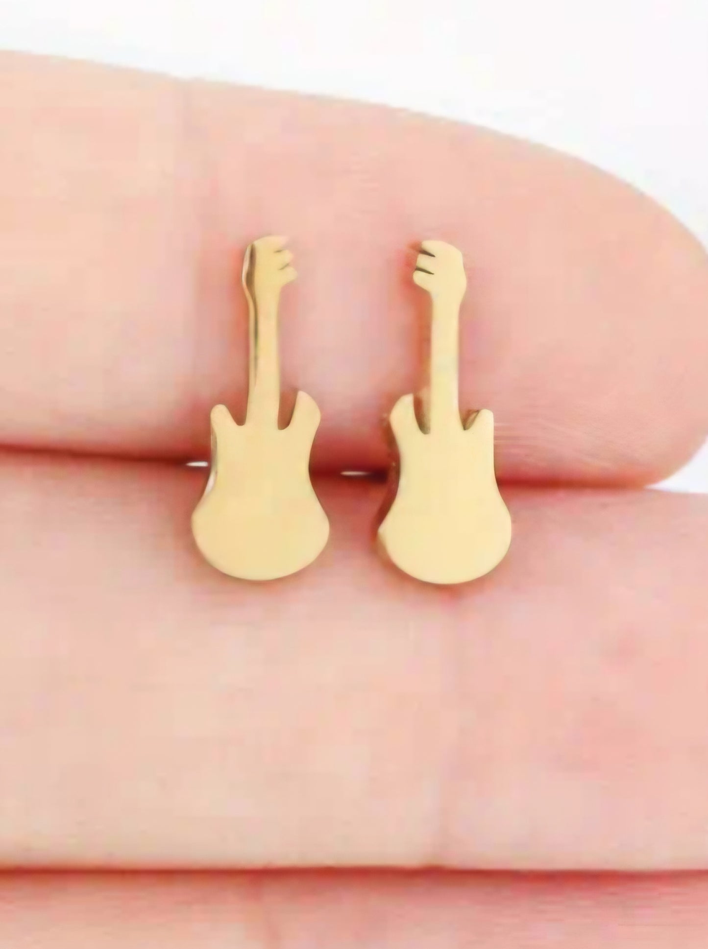 Adorable Guitar Gold Plated Stainless Steel Small Teeny Stud Earrings