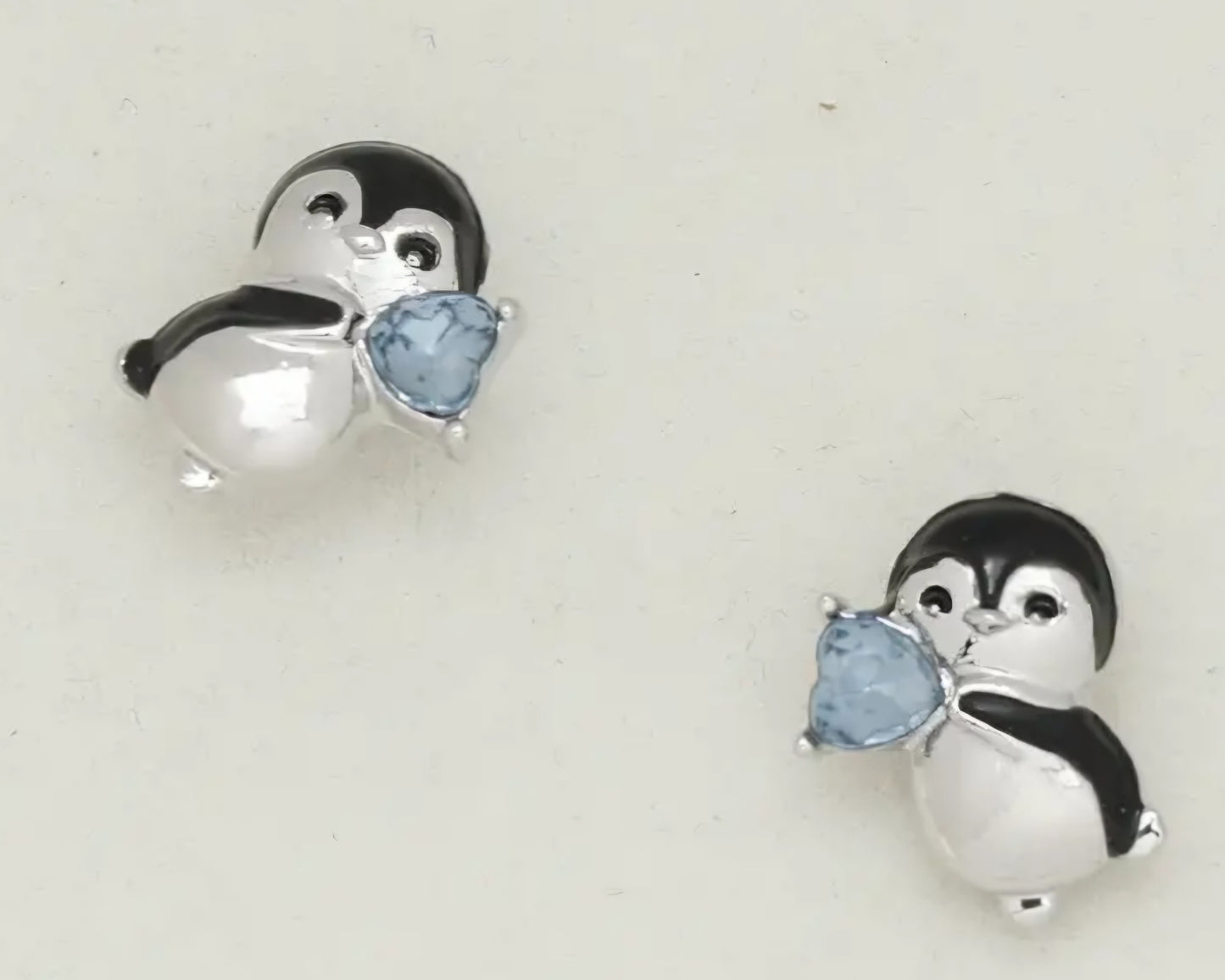 Adorable Enamel Rhinestone Heart Penguin Small Teeny Stud Earrings