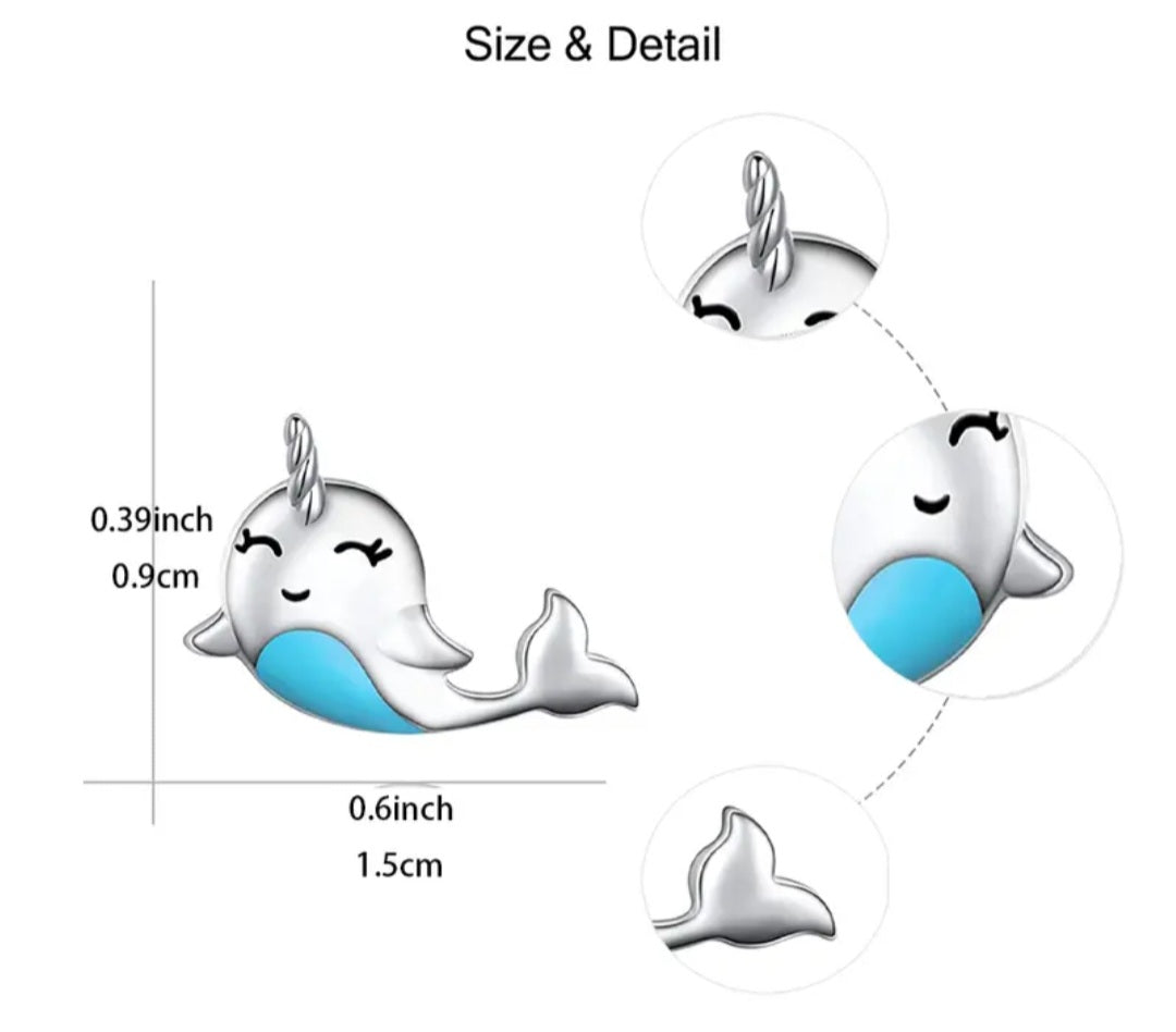 Adorable Enamel Narwhal Small Teeny Stud Earrings