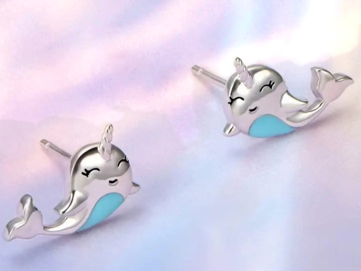 Adorable Enamel Narwhal Small Teeny Stud Earrings