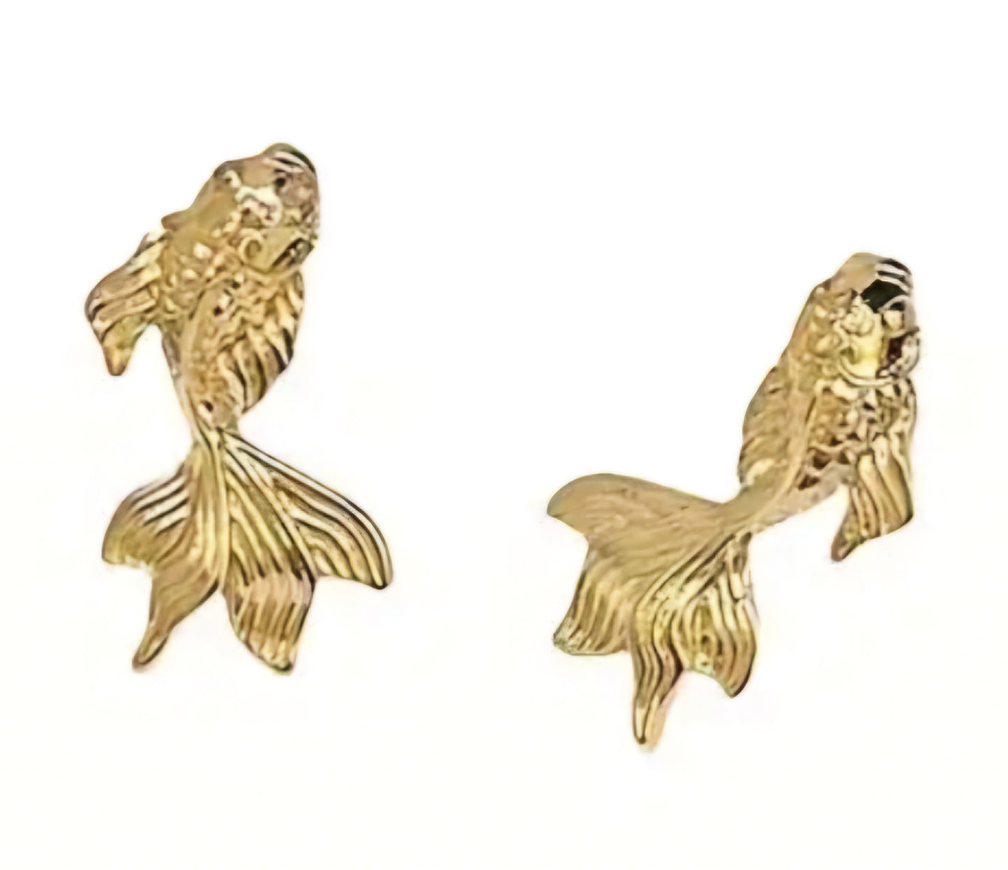 Adorable Gold Plated Koi Fush Chinese Good Luck Fortune Small Teeny Stud Earrings