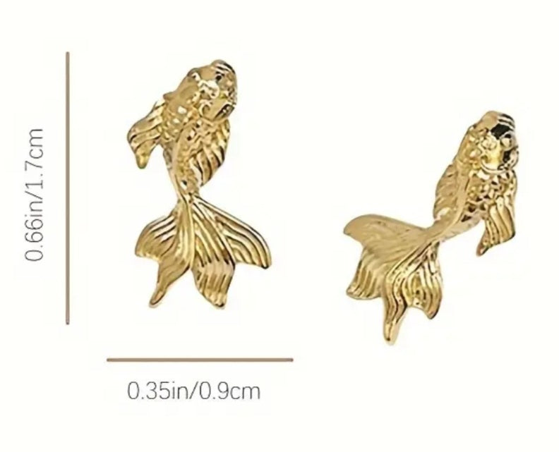 Adorable Gold Plated Koi Fush Chinese Good Luck Fortune Small Teeny Stud Earrings