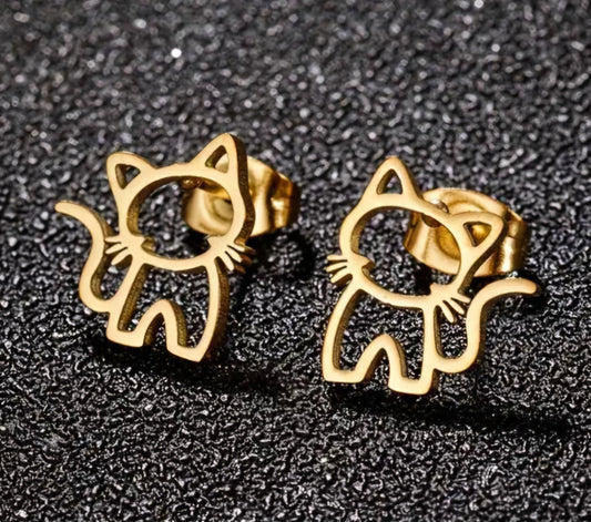 Adorable Cat Kitten Gold Plated Stainless Steel Small Teeny Stud Earrings