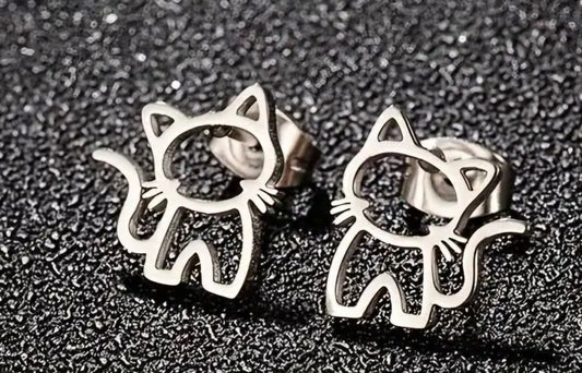 Adorable Cat Kitten Silver Plated Stainless Steel Small Teeny Stud Earrings