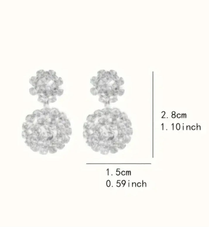 Double Flower Design Rhinestone Silver Plated Drop Dangle Earrings