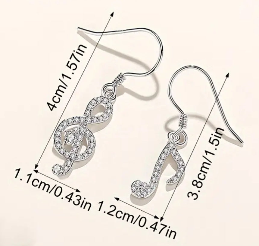 Funky Gold Plated Rhinestone Inlay Music Note Treble Clef Drop Dangle Earrings