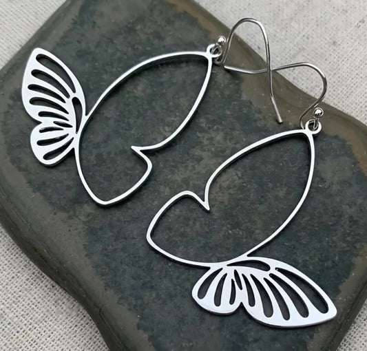 Fine Line Silver Plated Lightweight Butterfly Design Drop Dangle Earrings