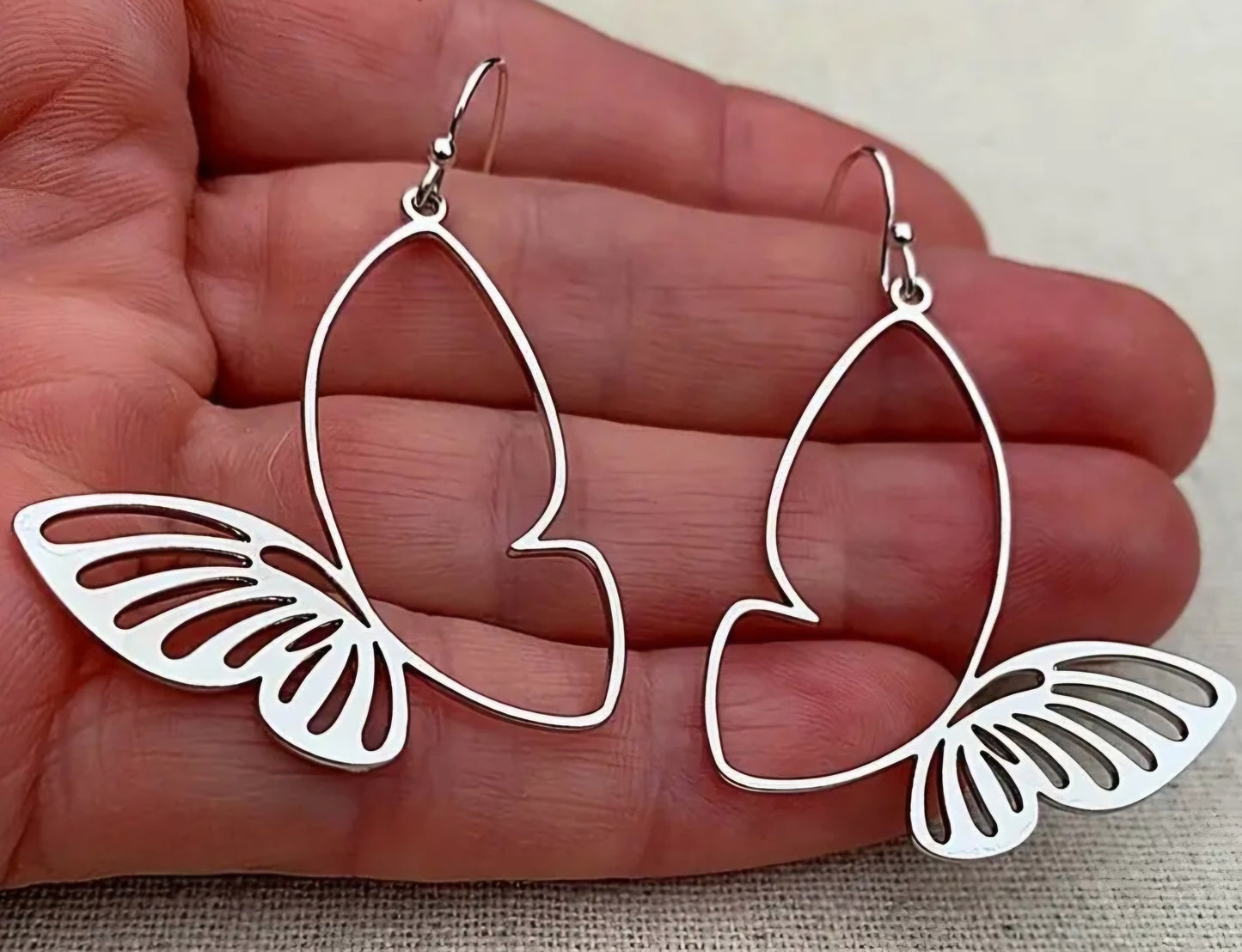 Fine Line Silver Plated Lightweight Butterfly Design Drop Dangle Earrings