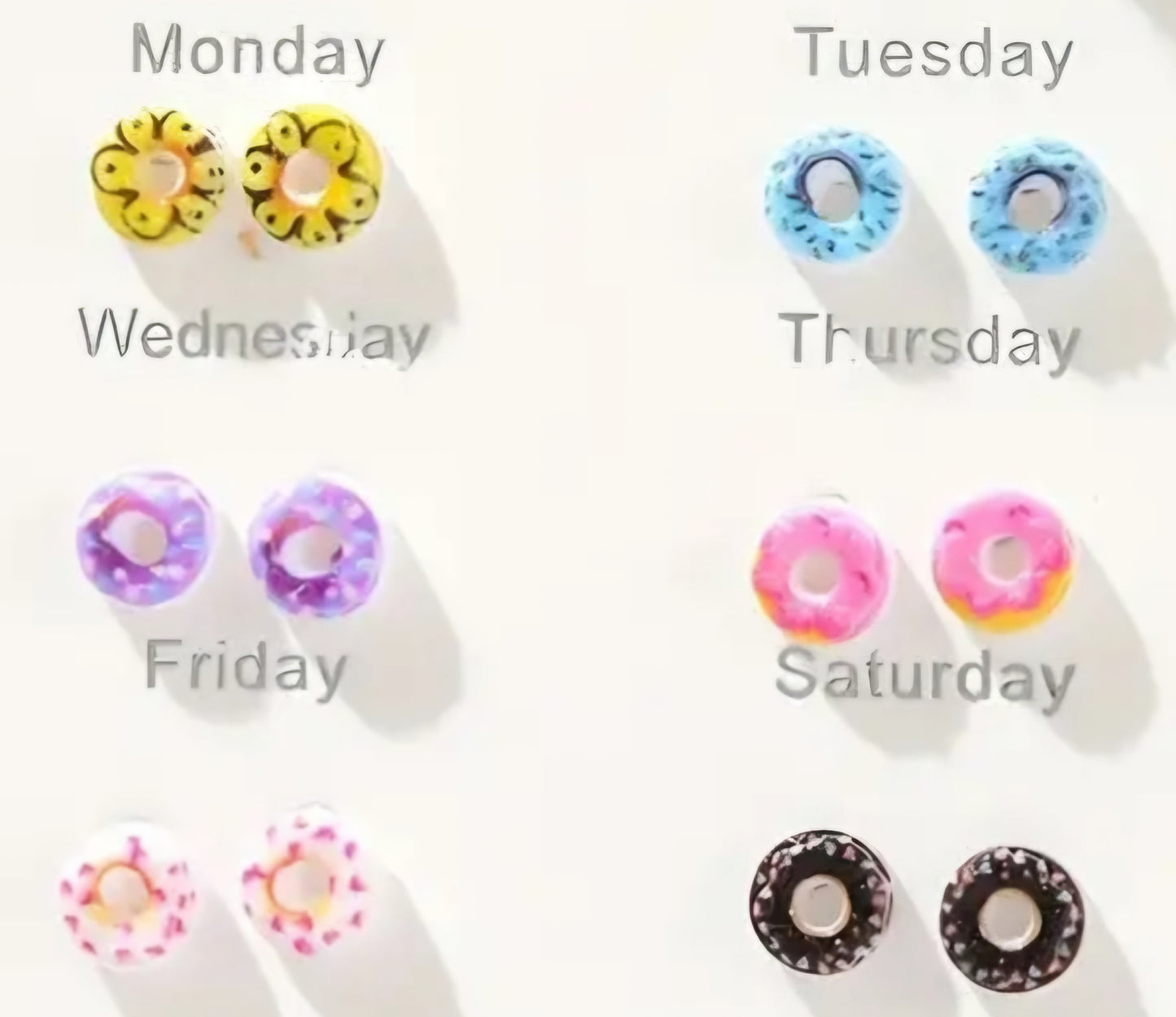 Enamel Painted Alloy Metal Donut Design Small Stud Earrings 6 Pairs