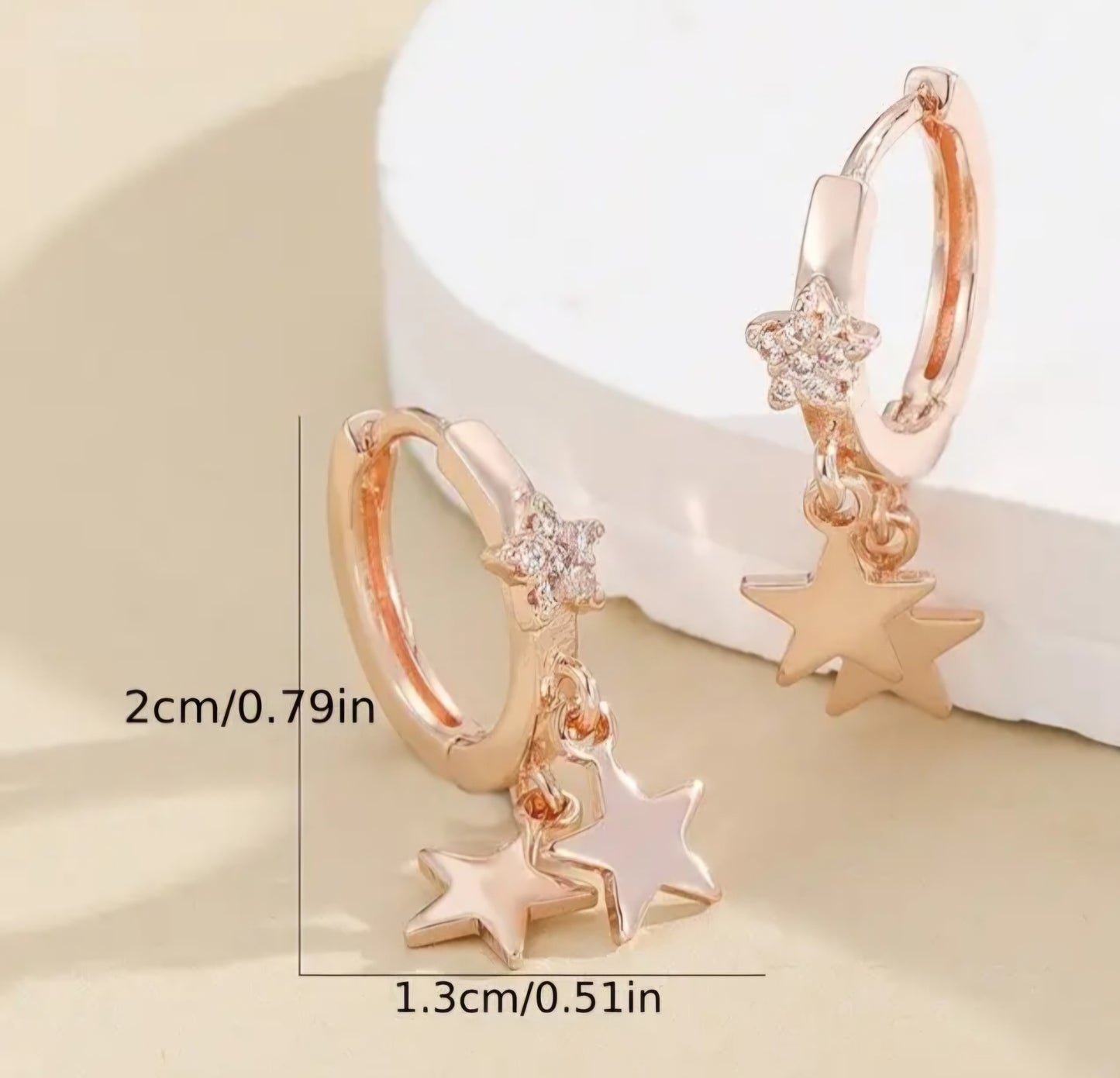 Copper Filled Rose Gold Plated Zircon Inlay Star Design Small Hoop Huggie Style Charm Dangle Earrings