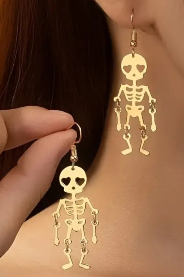 Cute Jointed Gold Plated Skeleton Halloween Punk Gothic Drop Dangle Earrings