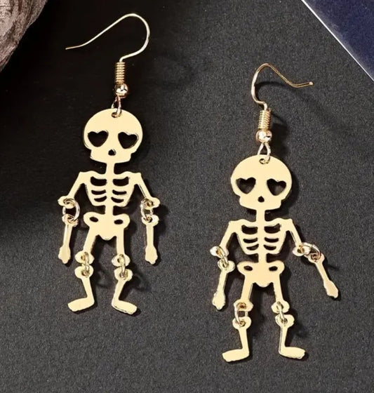 Cute Jointed Gold Plated Skeleton Halloween Punk Gothic Drop Dangle Earrings