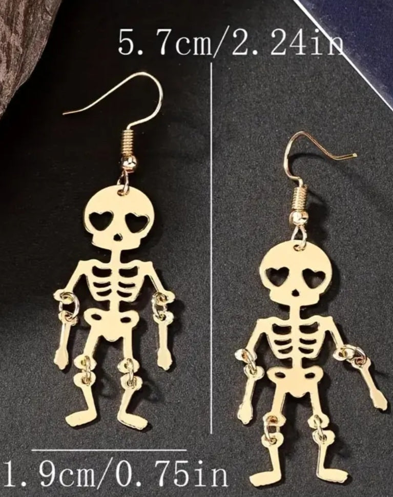 Cute Jointed Gold Plated Skeleton Halloween Punk Gothic Drop Dangle Earrings