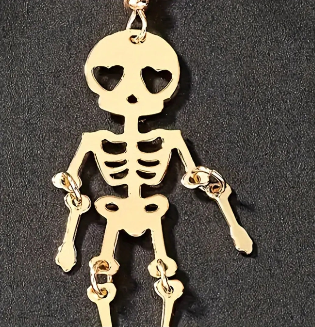 Cute Jointed Gold Plated Skeleton Halloween Punk Gothic Drop Dangle Earrings